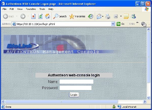 Authenteon WEB-console Logon